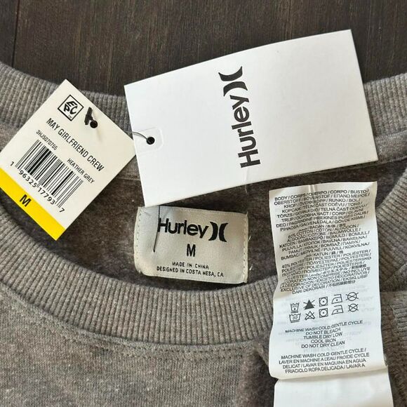 NWT Hurley Graphic Sweater May Girlfriend Crewneck Fleece Pullover Gray Medium - Picture 7 of 7